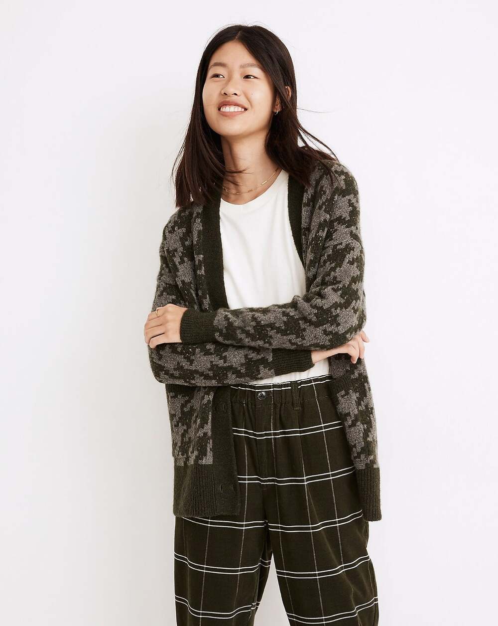 Madewell Double-Button Cardigan Sweater Houndstooth Size S
